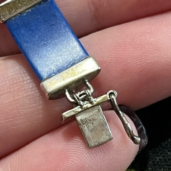 VTG Lapis Lazuli Stone Panel Sterling Silver 925 China Bracelet - Picture 9 of 9